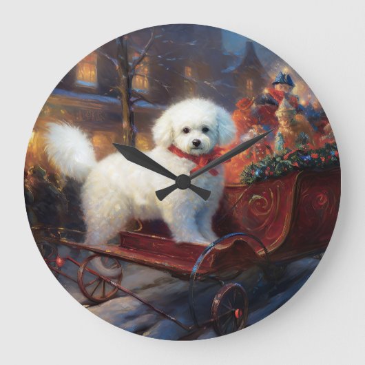 Bichon Frise Weihnachtsfeier Große Wanduhr (Vorderseite)