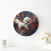 Bichon Frise Weihnachtsfeier Große Wanduhr (Zuhause)