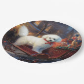 Bichon Frise Weihnachtsfeier Pappteller (Schrägansicht)