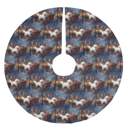 Bichon Frise Weihnachtsfeier Polyester Weihnachtsbaumdecke (Vorderseite)