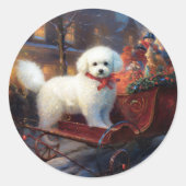 Bichon Frise Weihnachtsfeier Runder Aufkleber (Vorderseite)