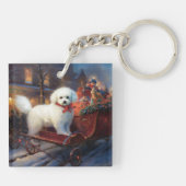 Bichon Frise Weihnachtsfeier Schlüsselanhänger (Rückseite)