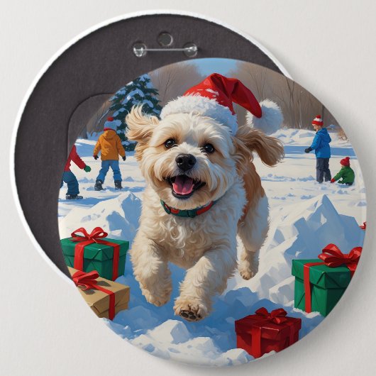 Bichon Frise Weihnachtsfest Schneeszene Button (Vorne & Hinten)