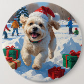 Bichon Frise Weihnachtsfest Schneeszene Button (Vorderseite)