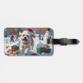 Bichon Frise Weihnachtsfest Schneeszene Gepäckanhänger (Rückseite horizontal)