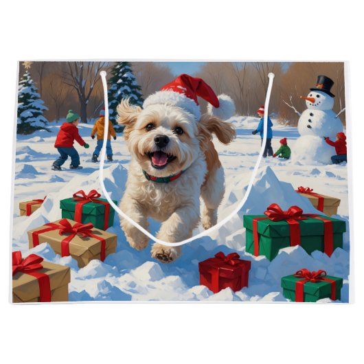 Bichon Frise Weihnachtsfest Schneeszene Große Geschenktüte (Vorderseite)