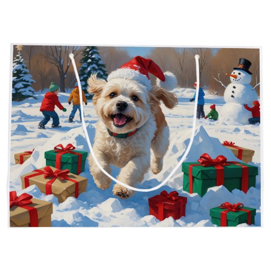 Bichon Frise Weihnachtsfest Schneeszene Große Geschenktüte (Rückseite)