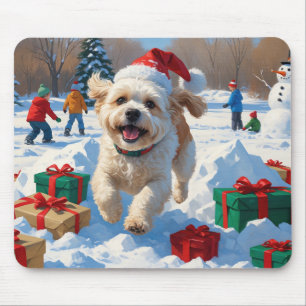 Bichon Frise Weihnachtsfest Schneeszene Mousepad