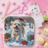 Bichon Frise Weihnachtsfest Schneeszene Pappteller (Party)