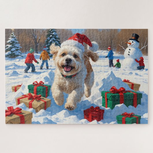 Bichon Frise Weihnachtsfest Schneeszene Puzzle (Horizontal)