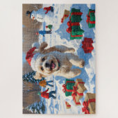 Bichon Frise Weihnachtsfest Schneeszene Puzzle (Vertikal)