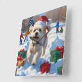 Bichon Frise Weihnachtsfest Schneeszene Quadratische Wanduhr (Winkel)