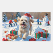 Bichon Frise Weihnachtsfest Schneeszene Rechteckiger Aufkleber (Vorderseite)