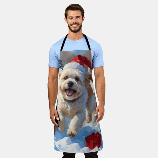 Bichon Frise Weihnachtsfest Schneeszene Schürze (Getragen)