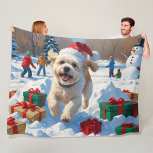 Bichon Frise Weihnachtsfestliche Schneeszene Fleecedecke