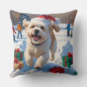 Bichon Frise Weihnachtsfestliche Schneeszene Kissen