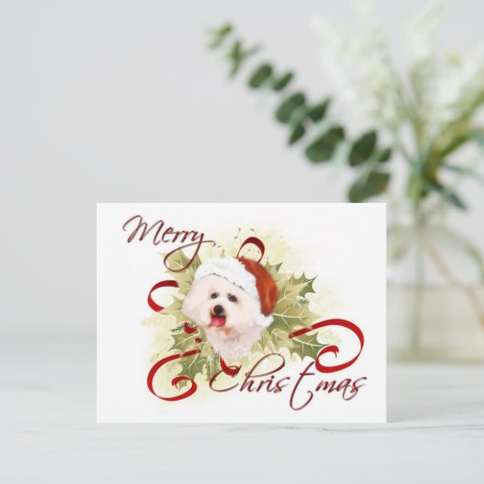 Bichon Frise Weihnachtskarten Feiertagspostkarte (Stehend Vorderseite)
