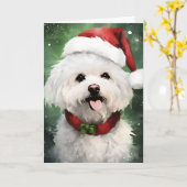 Bichon Frise Weihnachtsmalerei Karte (Gelbe Blume)