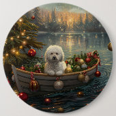 Bichon Frise Weihnachtsreise Button (Vorderseite)