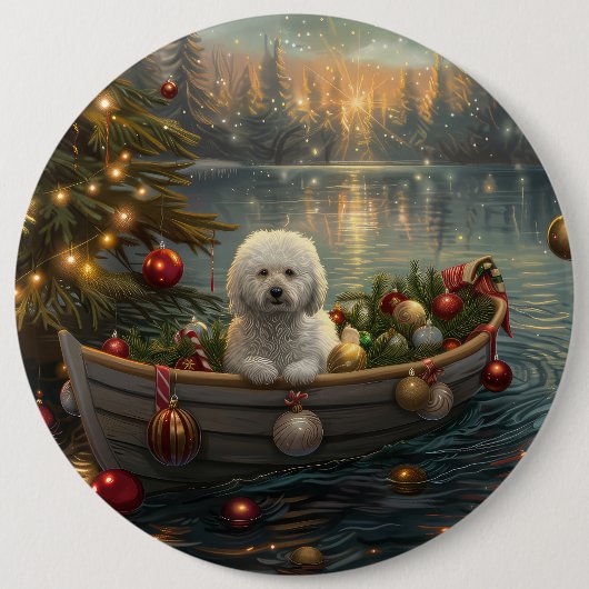 Bichon Frise Weihnachtsreise Button (Vorderseite)