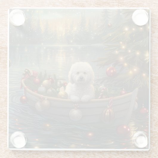 Bichon Frise Weihnachtsreise Glasuntersetzer (Rückseite)