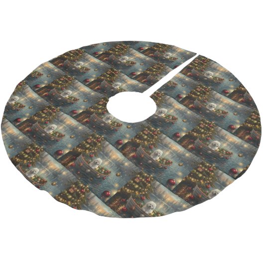 Bichon Frise Weihnachtsreise Polyester Weihnachtsbaumdecke (Schrägansicht)