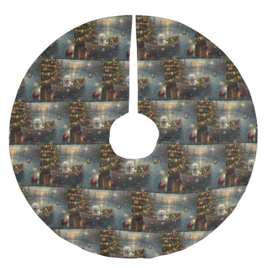 Bichon Frise Weihnachtsreise Polyester Weihnachtsbaumdecke (Vorderseite)
