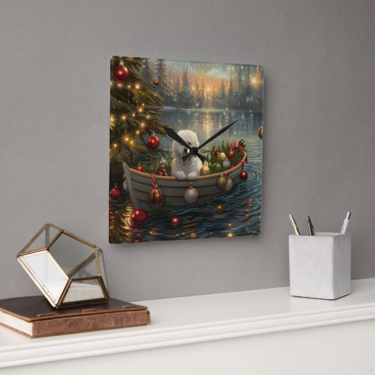 Bichon Frise Weihnachtsreise Quadratische Wanduhr (Büro)