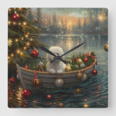 Bichon Frise Weihnachtsreise Quadratische Wanduhr (Vorderseite)