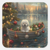 Bichon Frise Weihnachtsreise Quadratischer Aufkleber (Vorderseite)