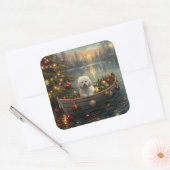 Bichon Frise Weihnachtsreise Quadratischer Aufkleber (Umschlag)