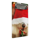 Bichon Frise Welpe, der Sankt-Kostüm trägt Mini Klemmbrett (Schrägansicht)