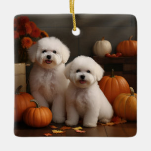 Bichon Frise Welpe Herbstfreude Kürbis Keramikornament