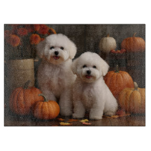 Bichon Frise Welpe Herbstfreude Kürbis Schneidebrett