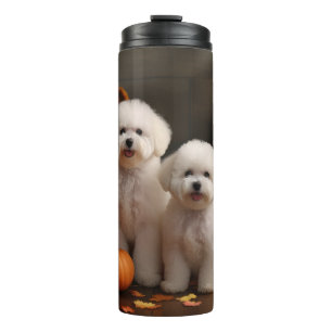 Bichon Frise Welpe Herbstfreude Kürbis Thermosbecher