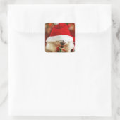 Bichon Frise-Welpe mit Santa-Kostüm Quadratischer Aufkleber (Tasche)