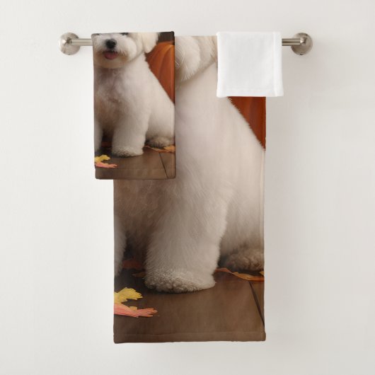 Bichon Frise Welppy Autumn Delight Pumpkin Badhandtuch Set (Insitu)