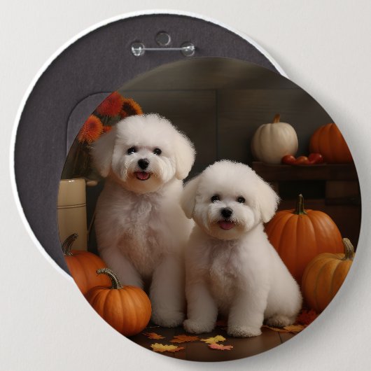 Bichon Frise Welppy Autumn Delight Pumpkin Button (Vorne & Hinten)