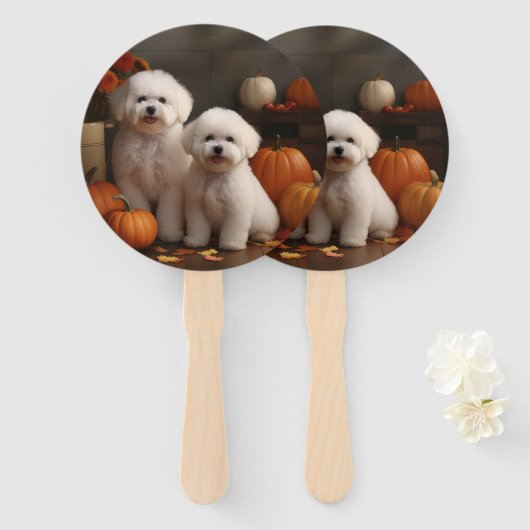 Bichon Frise Welppy Autumn Delight Pumpkin Fächer (Vorne und Hinten)