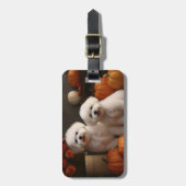 Bichon Frise Welppy Autumn Delight Pumpkin Gepäckanhänger (Vorderseite vertikal)