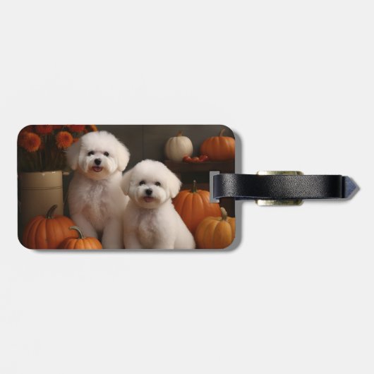 Bichon Frise Welppy Autumn Delight Pumpkin Gepäckanhänger (Rückseite horizontal)