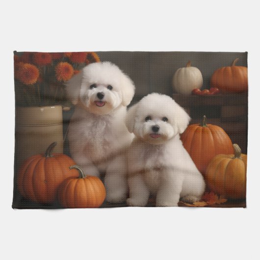 Bichon Frise Welppy Autumn Delight Pumpkin Geschirrtuch (Horizontal)
