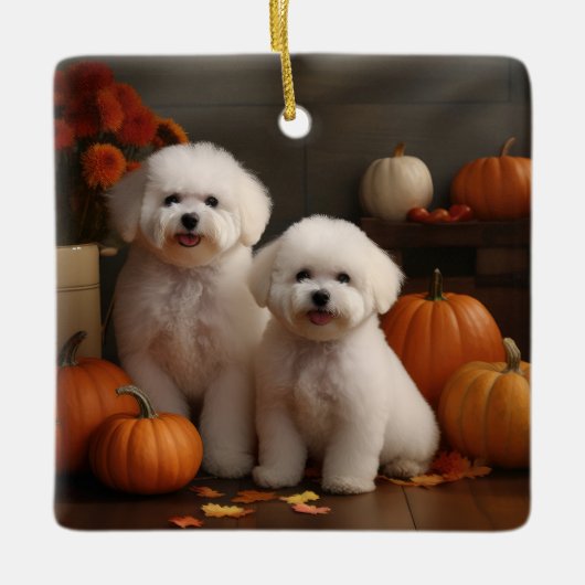 Bichon Frise Welppy Autumn Delight Pumpkin Keramikornament (Vorderseite)