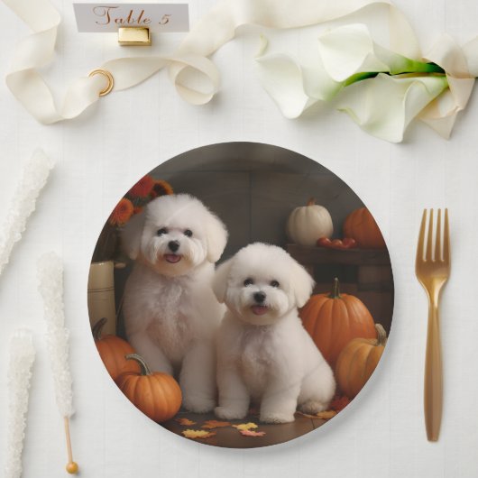 Bichon Frise Welppy Autumn Delight Pumpkin Pappteller (Hochzeit)