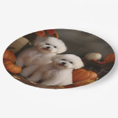 Bichon Frise Welppy Autumn Delight Pumpkin Pappteller (Schrägansicht)