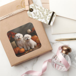 Bichon Frise Welppy Autumn Delight Pumpkin Quadratischer Aufkleber