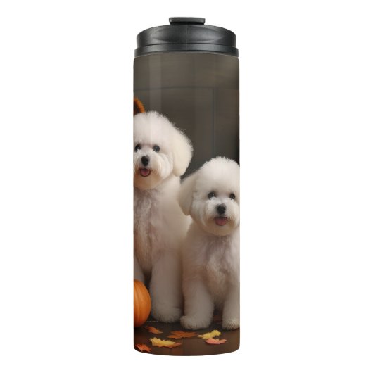 Bichon Frise Welppy Autumn Delight Pumpkin Thermosbecher (Vorderseite)