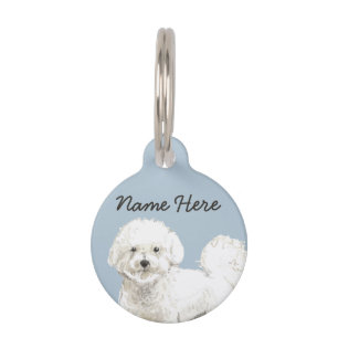 Bichon Frise white Dog Blue niedlich Haustiermarke