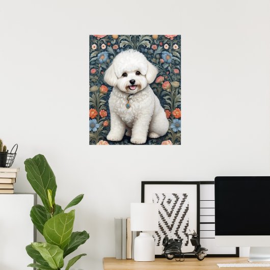 Bichon Frisé William Morris Inspirierte Floral Poster (Heimbüro)