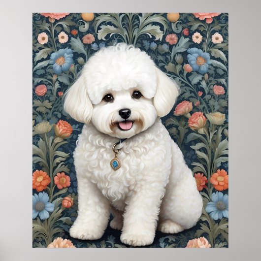 Bichon Frisé William Morris Inspirierte Floral Poster (Vorne)